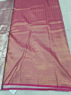 Pink Banarasi silk saree panel with gold-toned patterned checks and magenta border