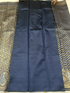 Unstitched navy blue blouse piece with smooth satin-like finish