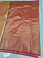 Banarasi silk saree panel in pink and gold with magenta woven border