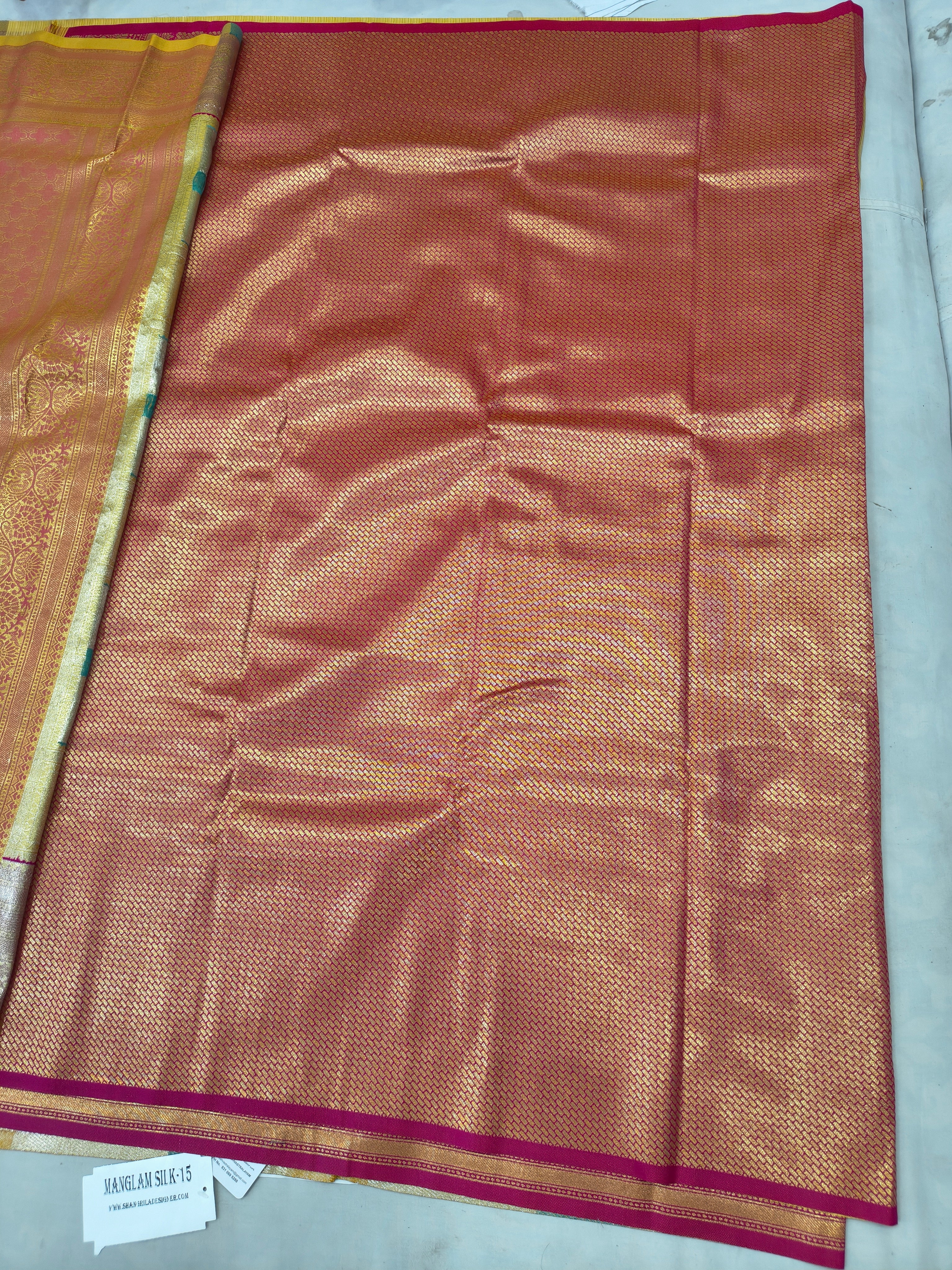 Banarasi silk saree panel in pink and gold with magenta woven border