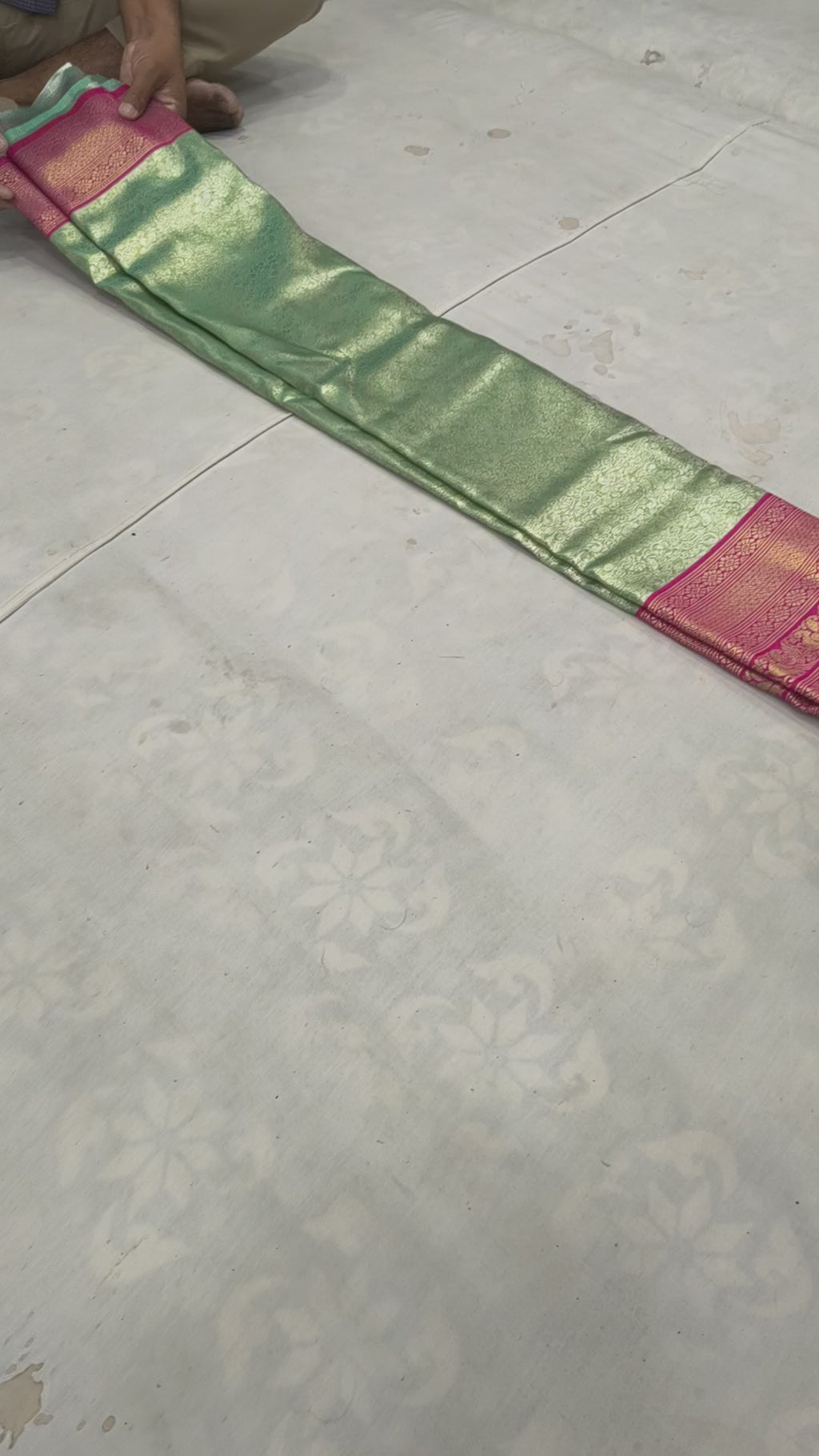 Mint Green And Pink Banaras Silk Saree For women With Unstitched Blouse