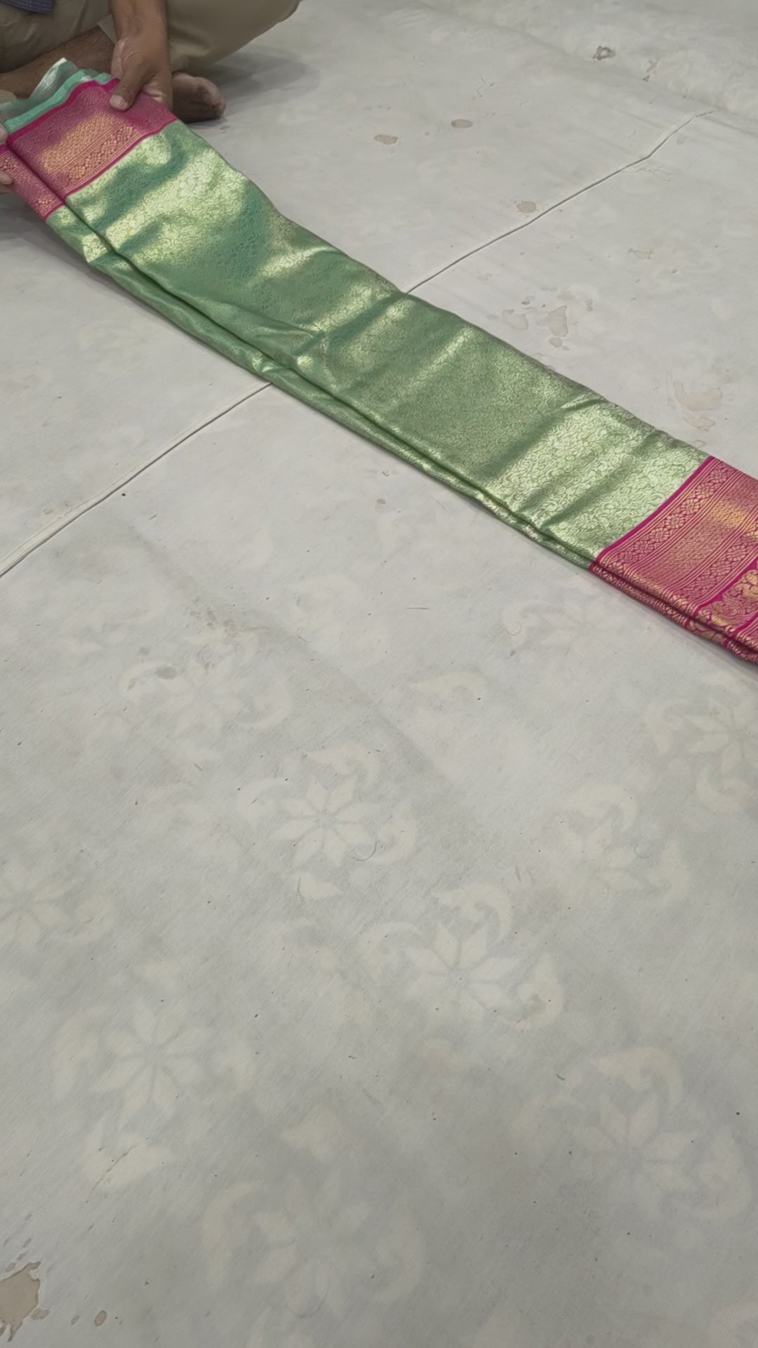Mint Green And Pink Banaras Silk Saree For women With Unstitched Blouse