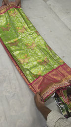 Light Green And Pink Banarasi Silk Saree For women With Unstitched Blouse