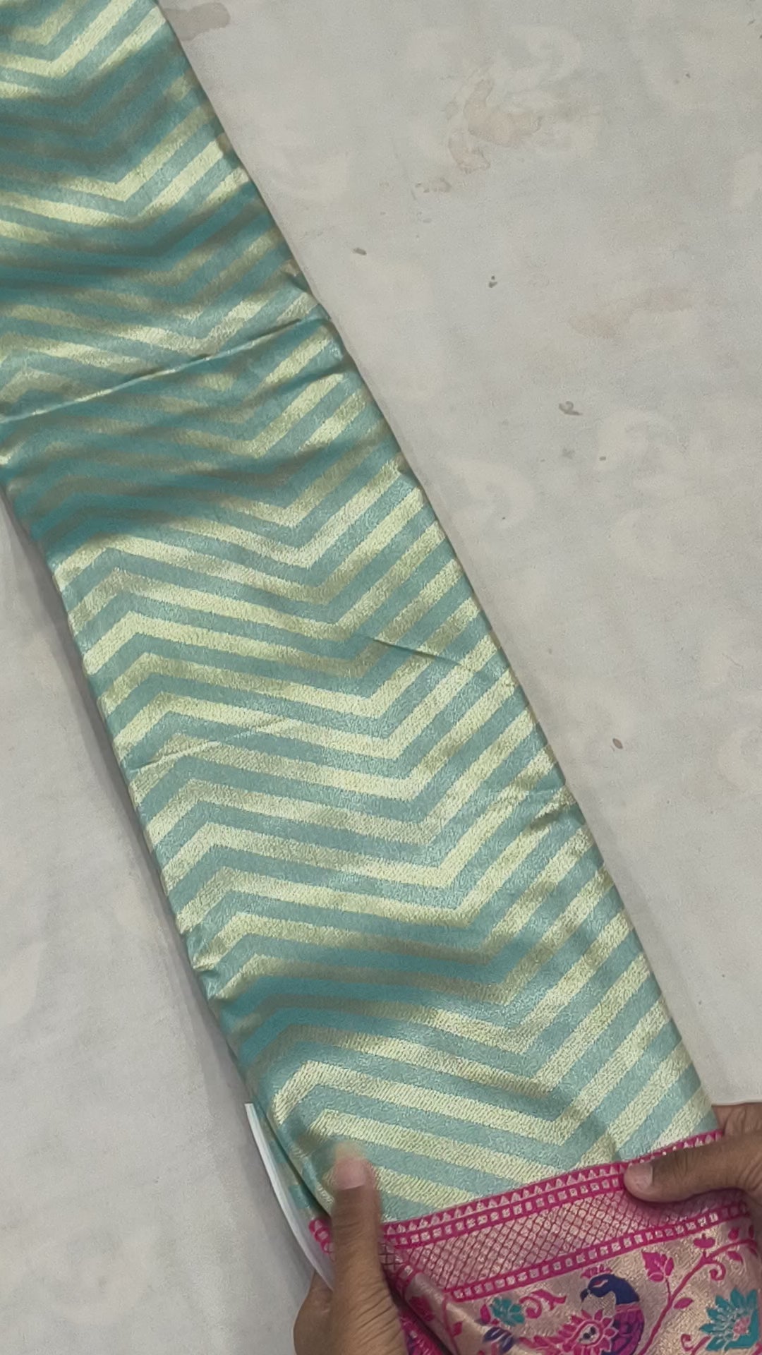 Blue And Pink Banaras Silk Saree For women With Unstitched Blouse