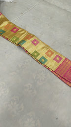 Yellow And Pink Banaras Silk Saree For women With Unstitched Blouse