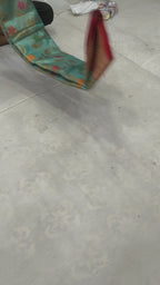 Sky Blue And Red Kanchipuram Silk Saree For women With Unstitched Blouse