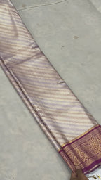 Silver And Purple Banaras Silk Saree For women With Unstitched Blouse