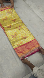 Yellow And Pink Banarasi Silk Saree For women With Unstitched Blouse