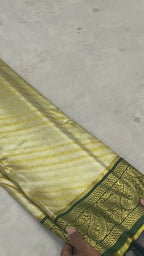 Olive Green And Beige Banaras Silk Saree For women With Unstitched Blouse