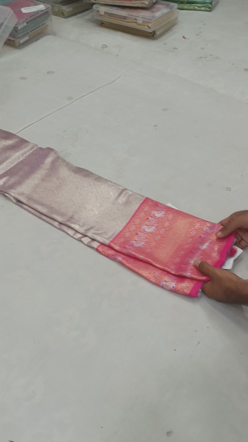 Light Grey And Pink Banaras Silk Saree For women With Unstitched Blouse