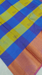 Blue And Yellow Kanchipuram Silk Saree For Women