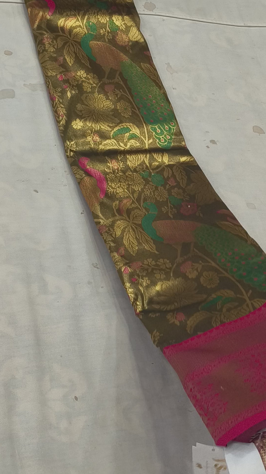 Olive And Pink Banarasi Silk Saree For women With Unstitched Blouse