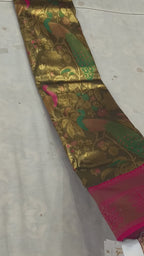 Olive And Pink Banarasi Silk Saree For women With Unstitched Blouse