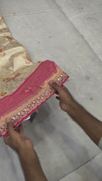 Off White And Pink Banarasi Silk Saree For women With Unstitched Blouse