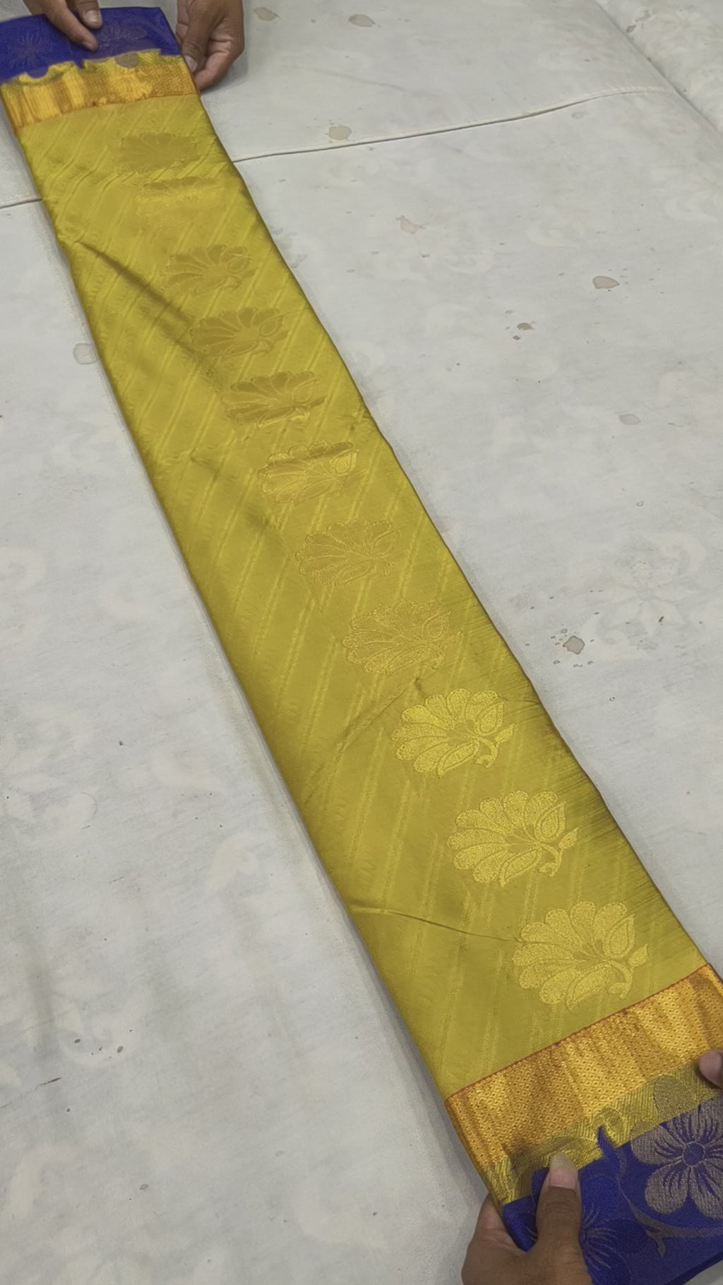 Yellow And Royal Blue Kanchipuram Silk Saree For women With Unstitched Blouse