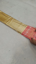 Gold And Pink Banarasi Silk Saree For women With Unstitched Blouse