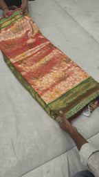 Peach And Olive Green Banarasi Silk Saree For women With Unstitched Blouse